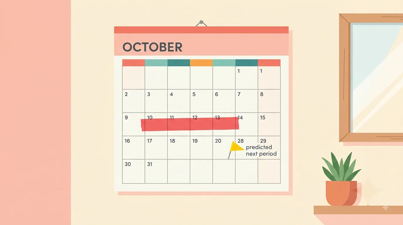 Period calculator showing predicted next period dates on a calendar